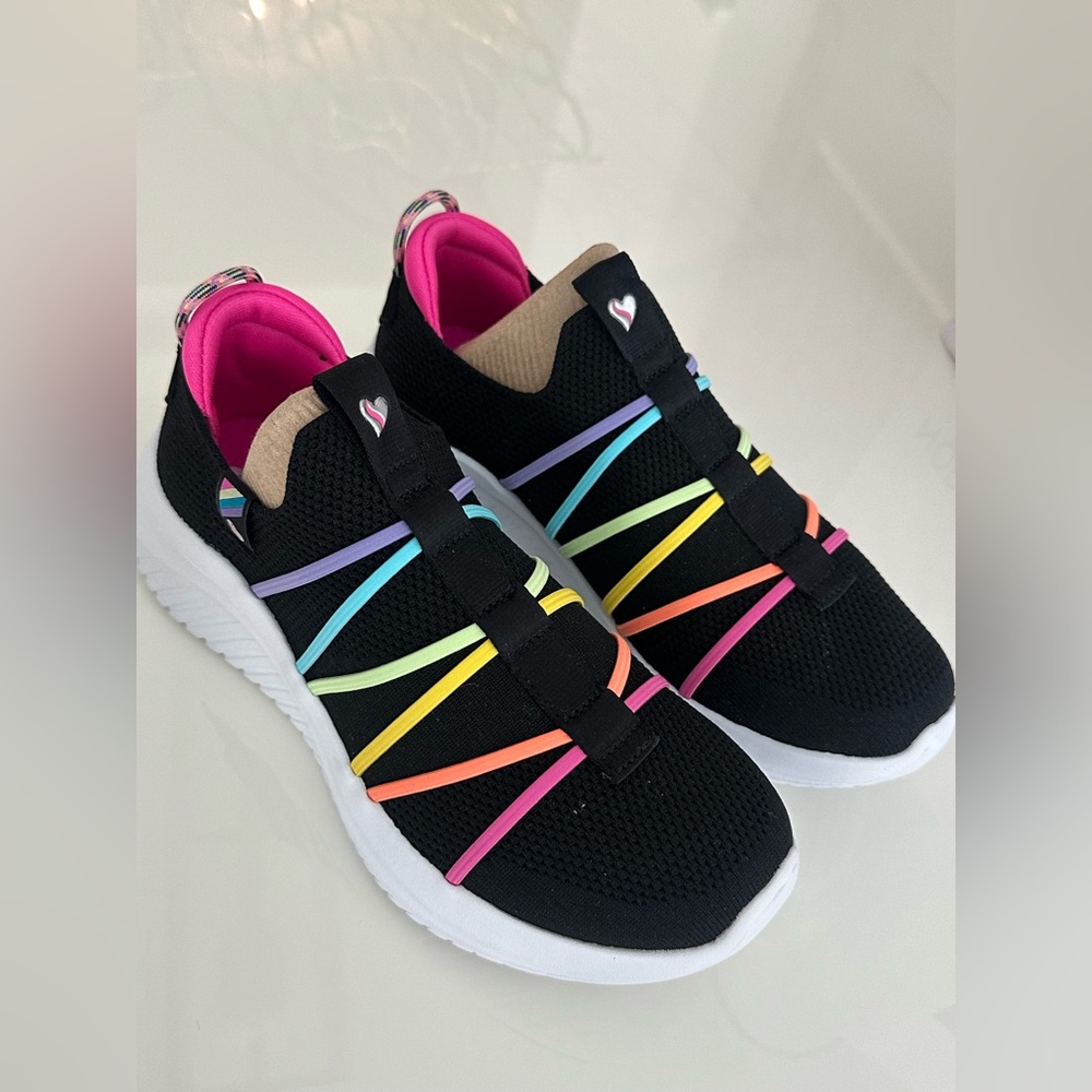 Skechers Kids Sneakers - Black with Multicolor Straps